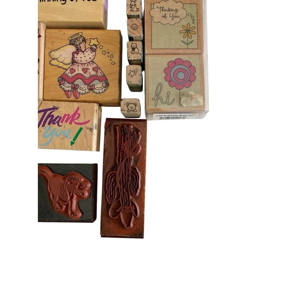 48 Rubber Stamp Lot Wood Mount & Acrylics New and Used Assorted
